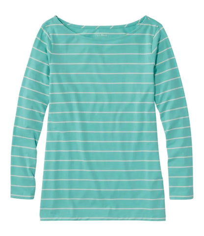 Women's Soft Stretch Supima-Blend Tee, Boatneck Bracelet-Sleeve Stripe