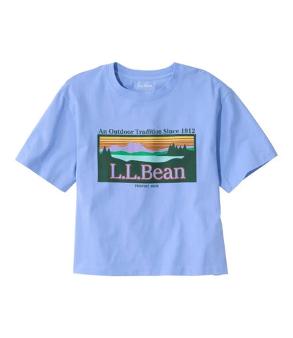 Women's Sunwashed Tee, Short-Sleeve Cropped Boxy Crewneck Logo