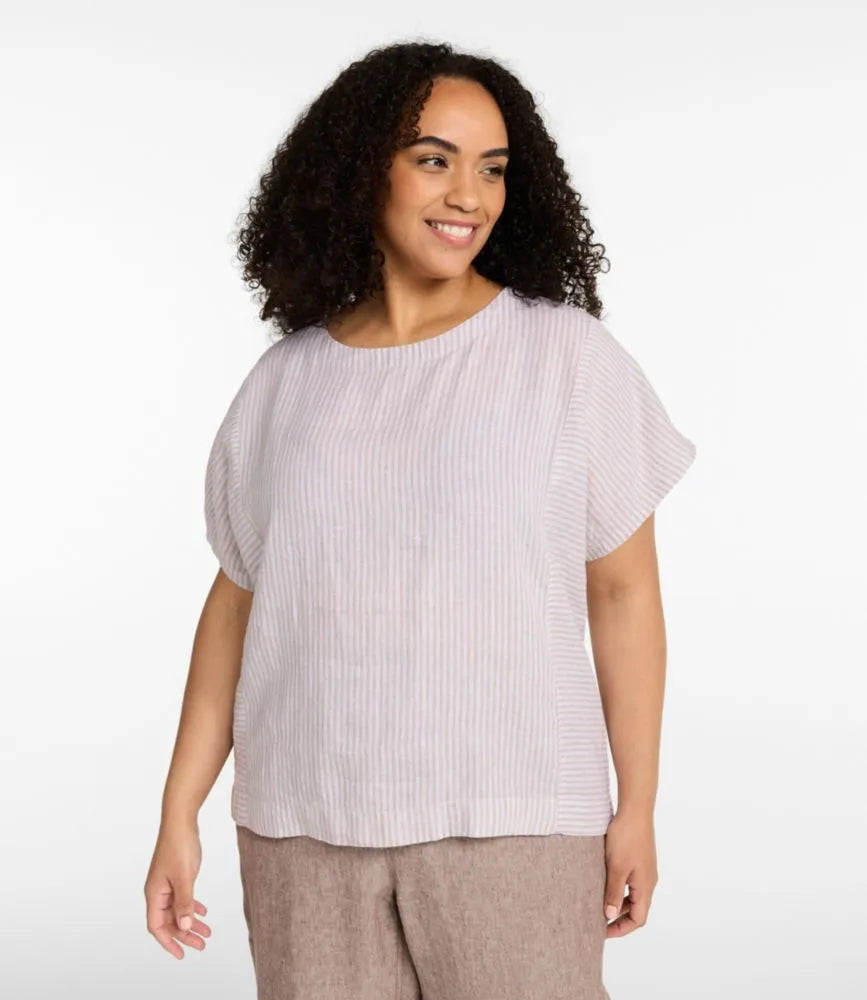 Women's Premium Washable Linen Shirt, Short-Sleeve Stripe