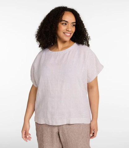 Women's Premium Washable Linen Shirt, Short-Sleeve Stripe