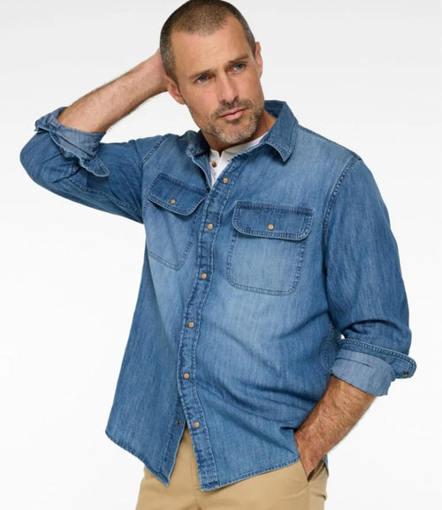 Men's Sunwashed Denim Shirt, Slightly Fitted Untucked Fit