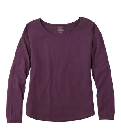 Women's Soft Stretch Supima-Blend Tee, Long Dolman-Sleeve Jewelneck