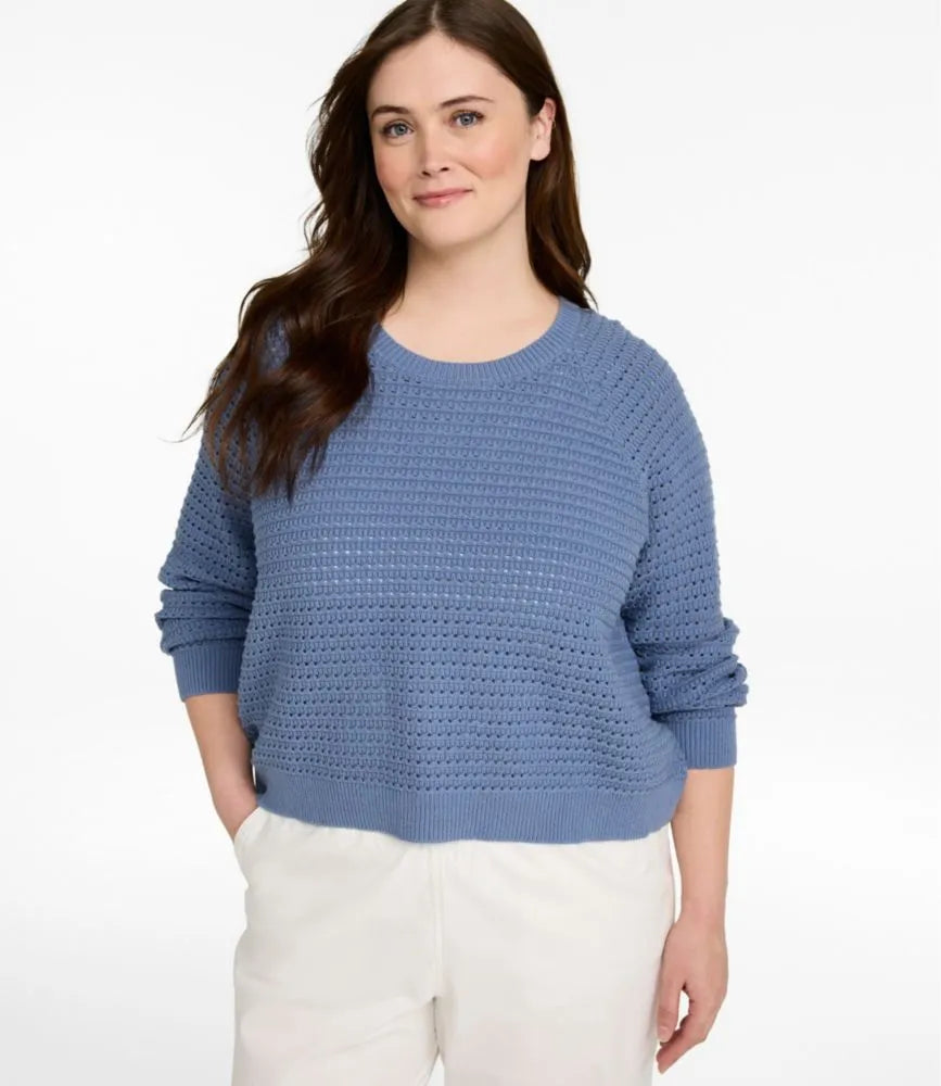 Women's Sunwashed Openwork Sweater, Crewneck