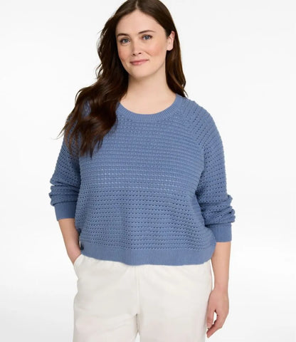 Women's Sunwashed Openwork Sweater, Crewneck