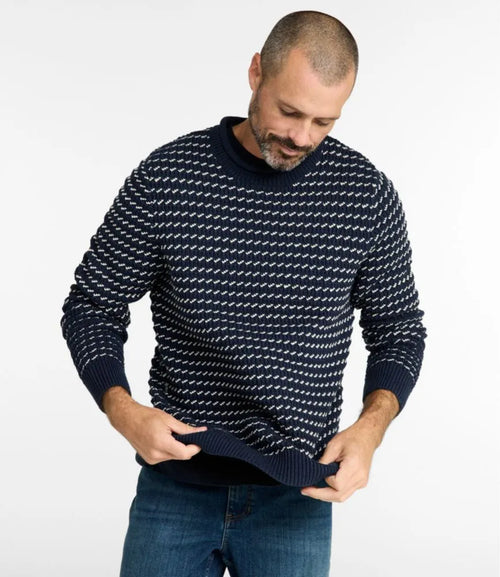 Men's Organic Cotton Waffle Sweater, Rollneck Crew, Bird's-Eye