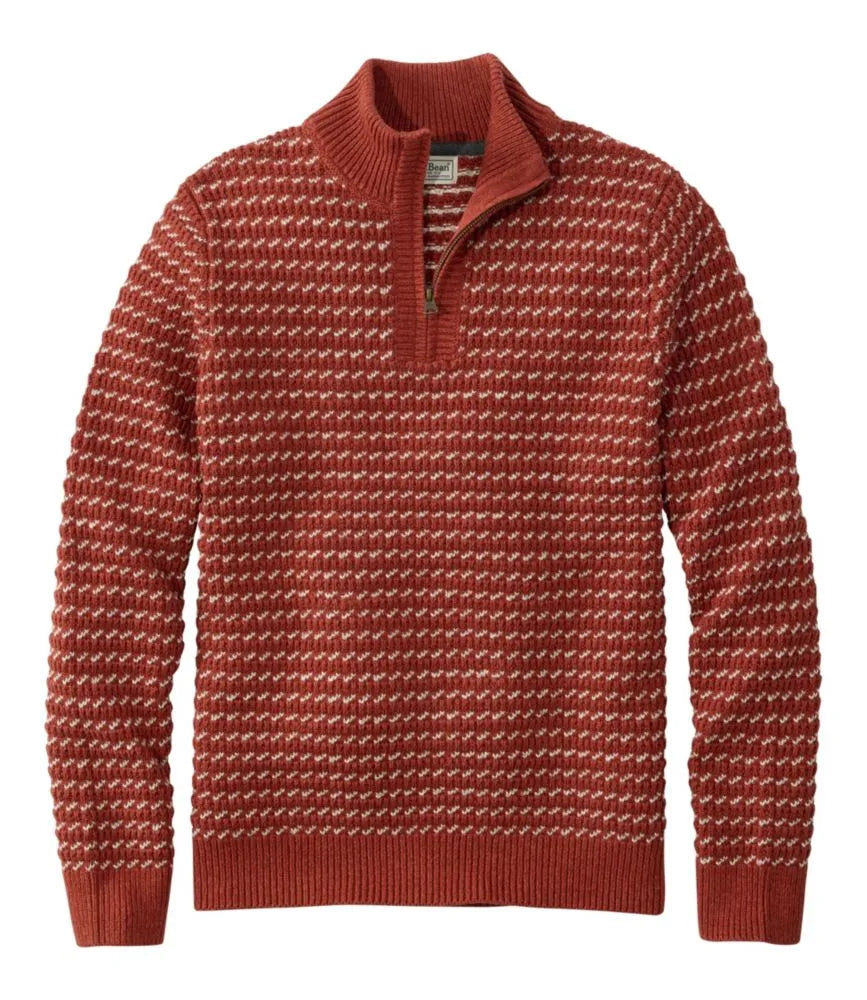 Men's Organic Cotton Waffle Sweater, Quarter Zip, Bird's-Eye