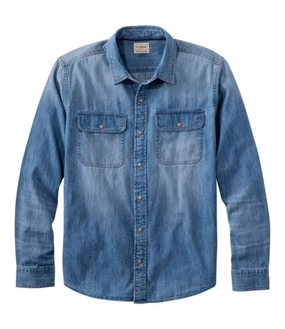Men's Sunwashed Denim Shirt, Slightly Fitted Untucked Fit