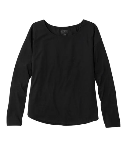 Women's Soft Stretch Supima-Blend Tee, Long Dolman-Sleeve Jewelneck