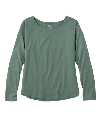 Women's Soft Stretch Supima-Blend Tee, Long Dolman-Sleeve Jewelneck