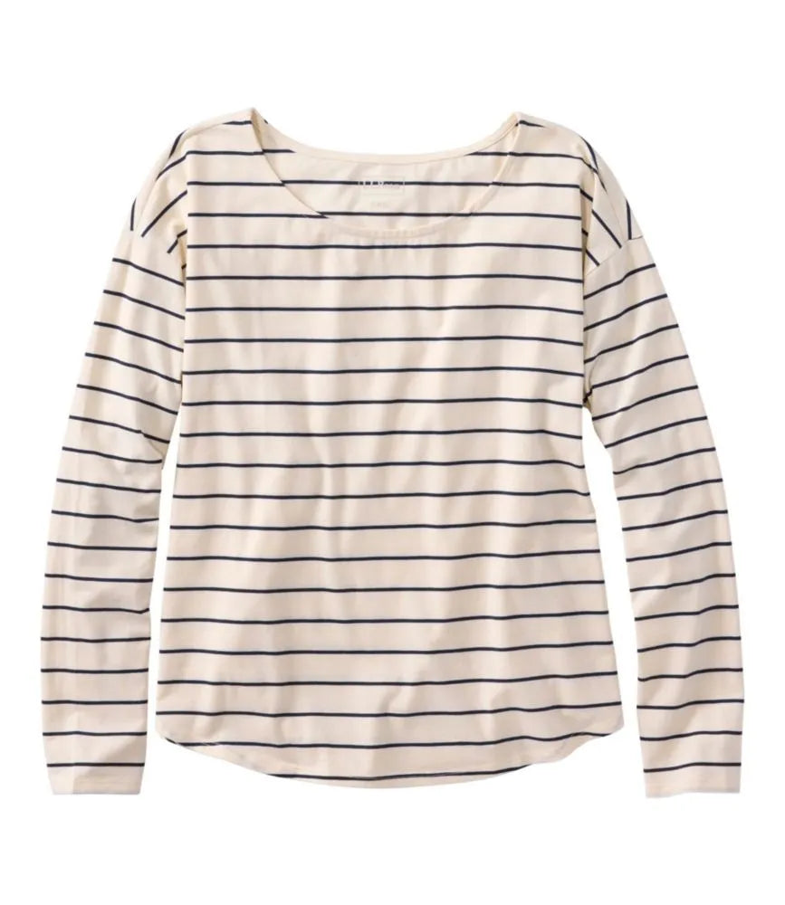 Women's Soft Stretch Supima-Blend Tee, Long Dolman-Sleeve Jewelneck Stripe