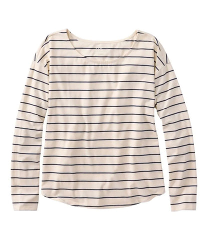Women's Soft Stretch Supima-Blend Tee, Long Dolman-Sleeve Jewelneck Stripe