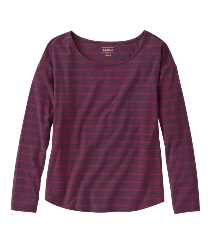 Women's Soft Stretch Supima-Blend Tee, Long Dolman-Sleeve Jewelneck Stripe