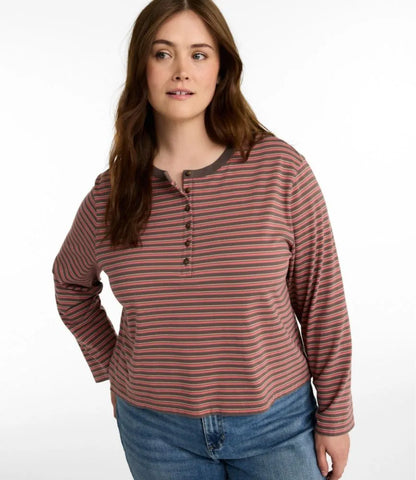 Women's Sunwashed Tee, Long-Sleeve Cropped Boxy Henley Novelty