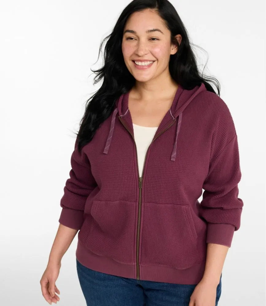 Women's Sunwashed Waffle Top, Full-Zip Hoodie