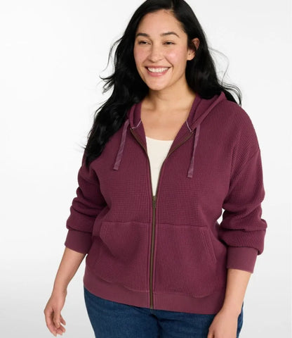 Women's Sunwashed Waffle Top, Full-Zip Hoodie