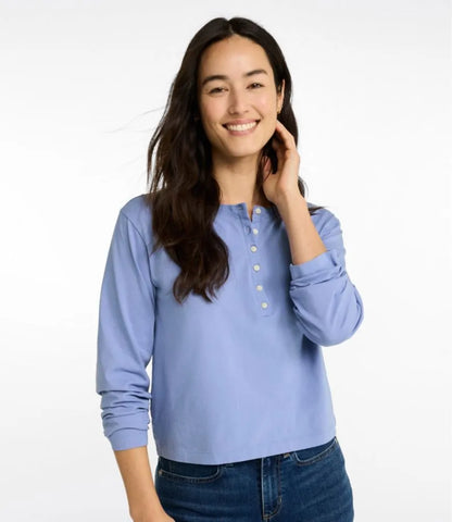 Women's Sunwashed Tee, Long-Sleeve Cropped Boxy Henley