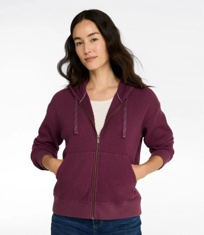 Women's Sunwashed Waffle Top, Full-Zip Hoodie