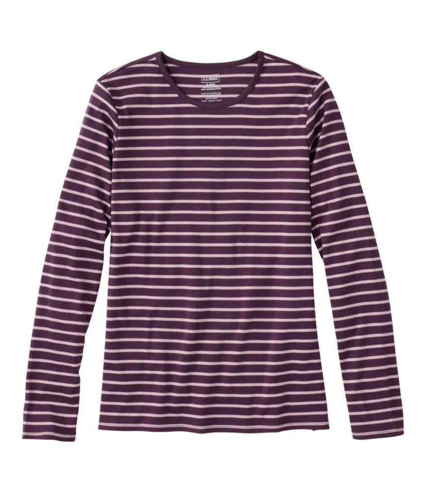 Women's Pima Cotton Tee, Long-Sleeve Crewneck Stripe