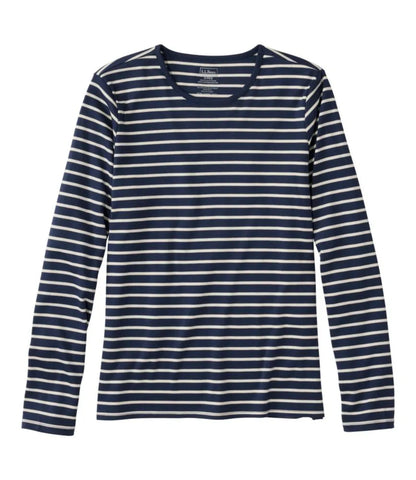Women's Pima Cotton Tee, Long-Sleeve Crewneck Stripe