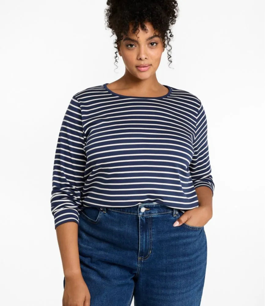 Women's Pima Cotton Tee, Long-Sleeve Crewneck Stripe