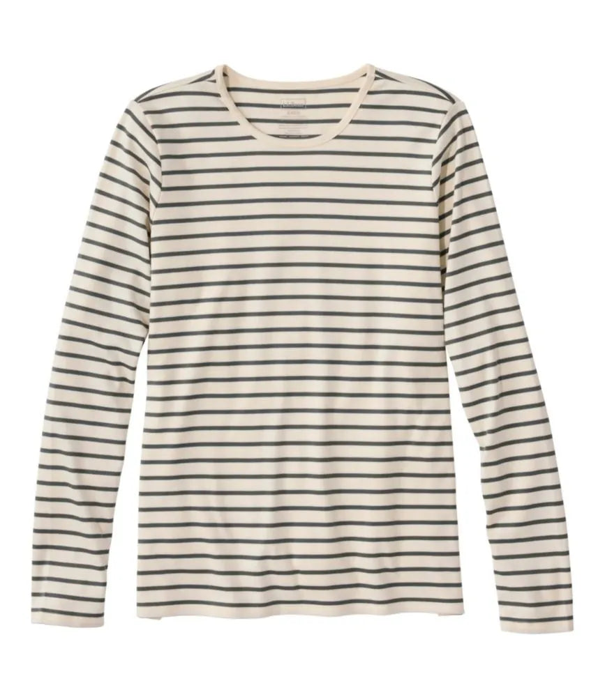 Women's Pima Cotton Tee, Long-Sleeve Crewneck Stripe