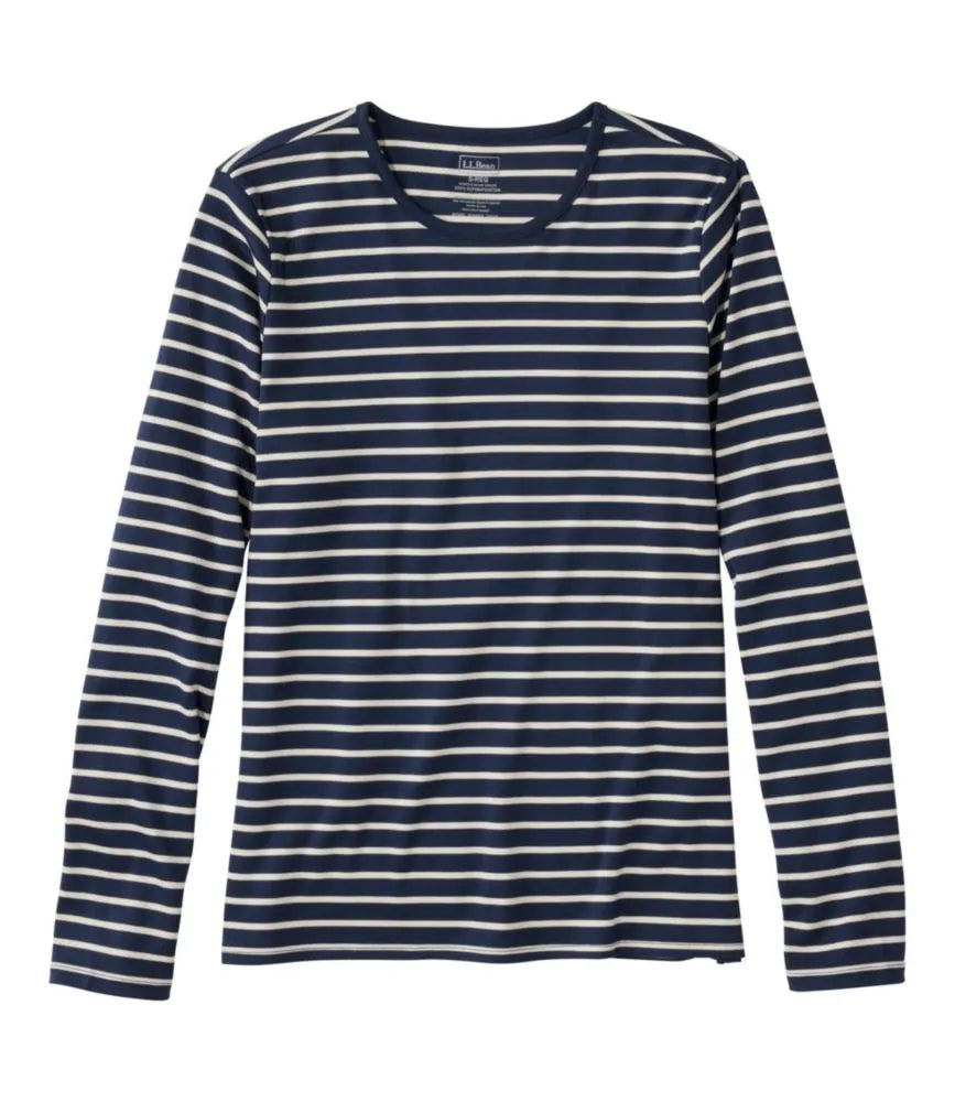 Women's Pima Cotton Tee, Long-Sleeve Crewneck Stripe