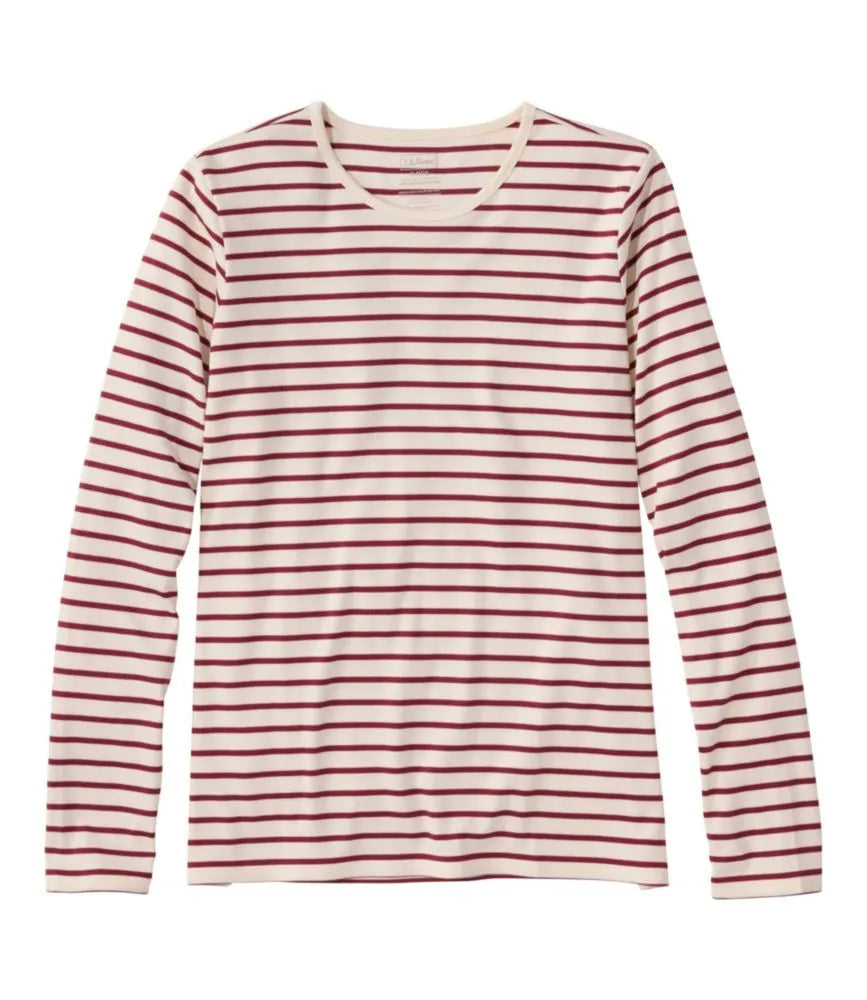 Women's Pima Cotton Tee, Long-Sleeve Crewneck Stripe