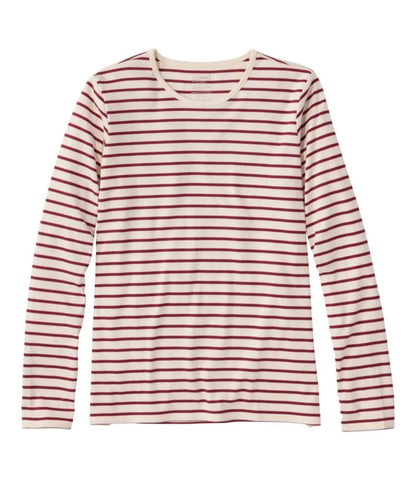 Women's Pima Cotton Tee, Long-Sleeve Crewneck Stripe