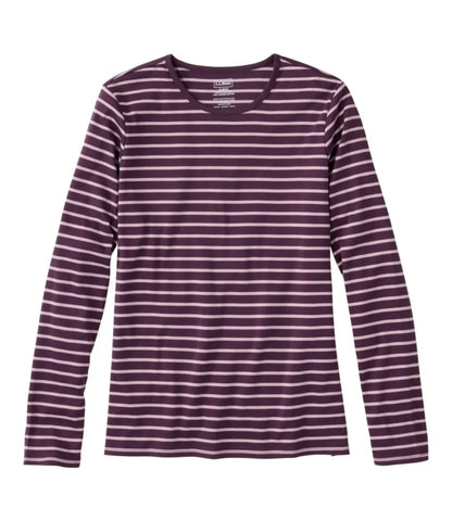 Women's Pima Cotton Tee, Long-Sleeve Crewneck Stripe