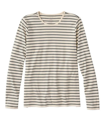 Women's Pima Cotton Tee, Long-Sleeve Crewneck Stripe