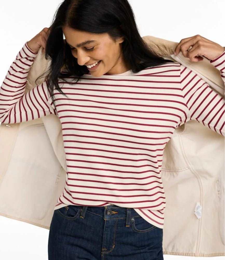 Women's Pima Cotton Tee, Long-Sleeve Crewneck Stripe